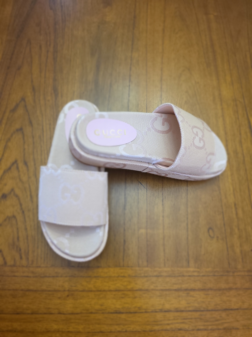 Denim light pink GG canvas platform slide sandals (NEW) - Picture 2 of 8